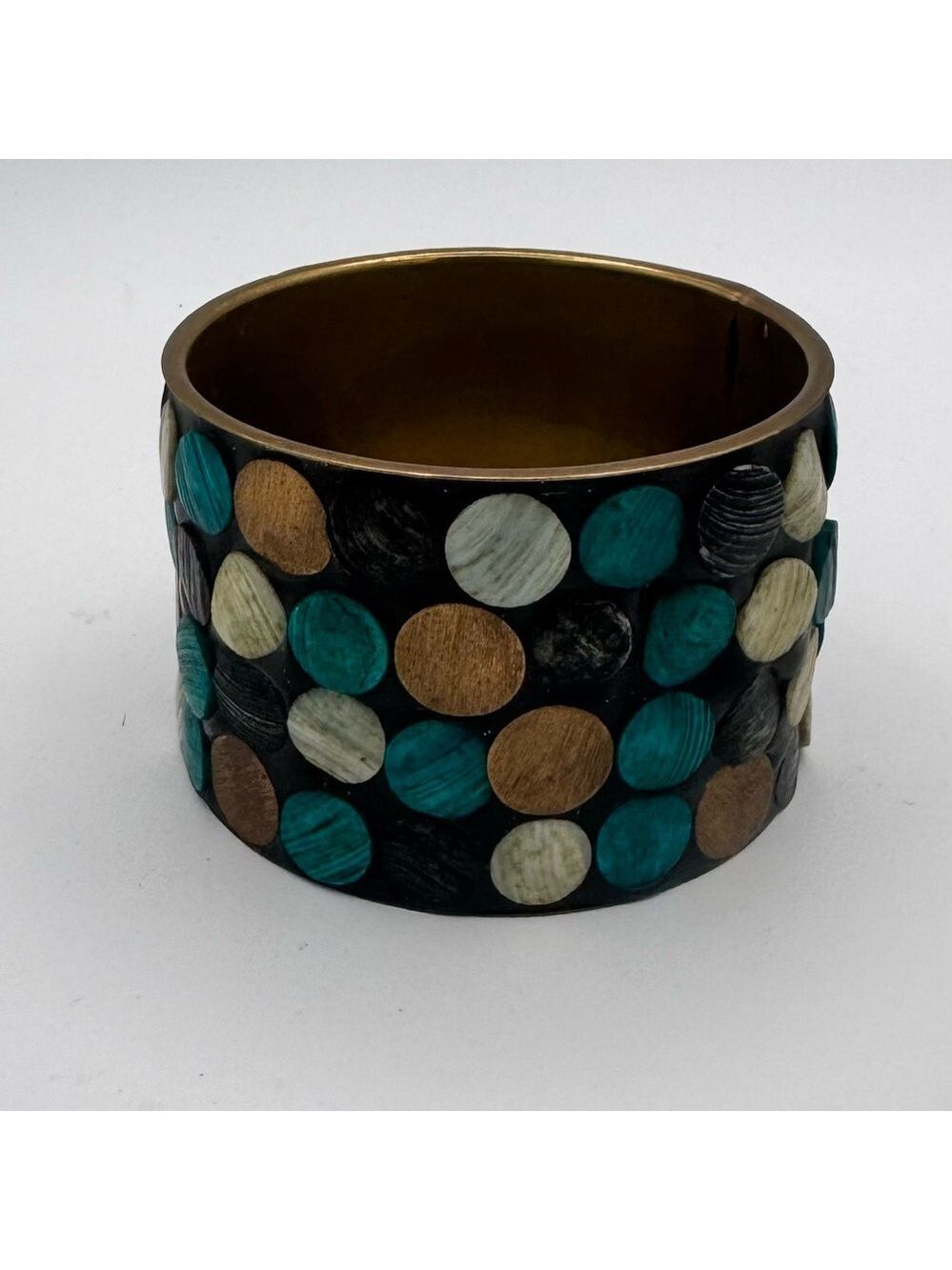 Chunky Brass & Dyed Shell Resin Cuff – Wide 2” Statement Bracelet - Bangle